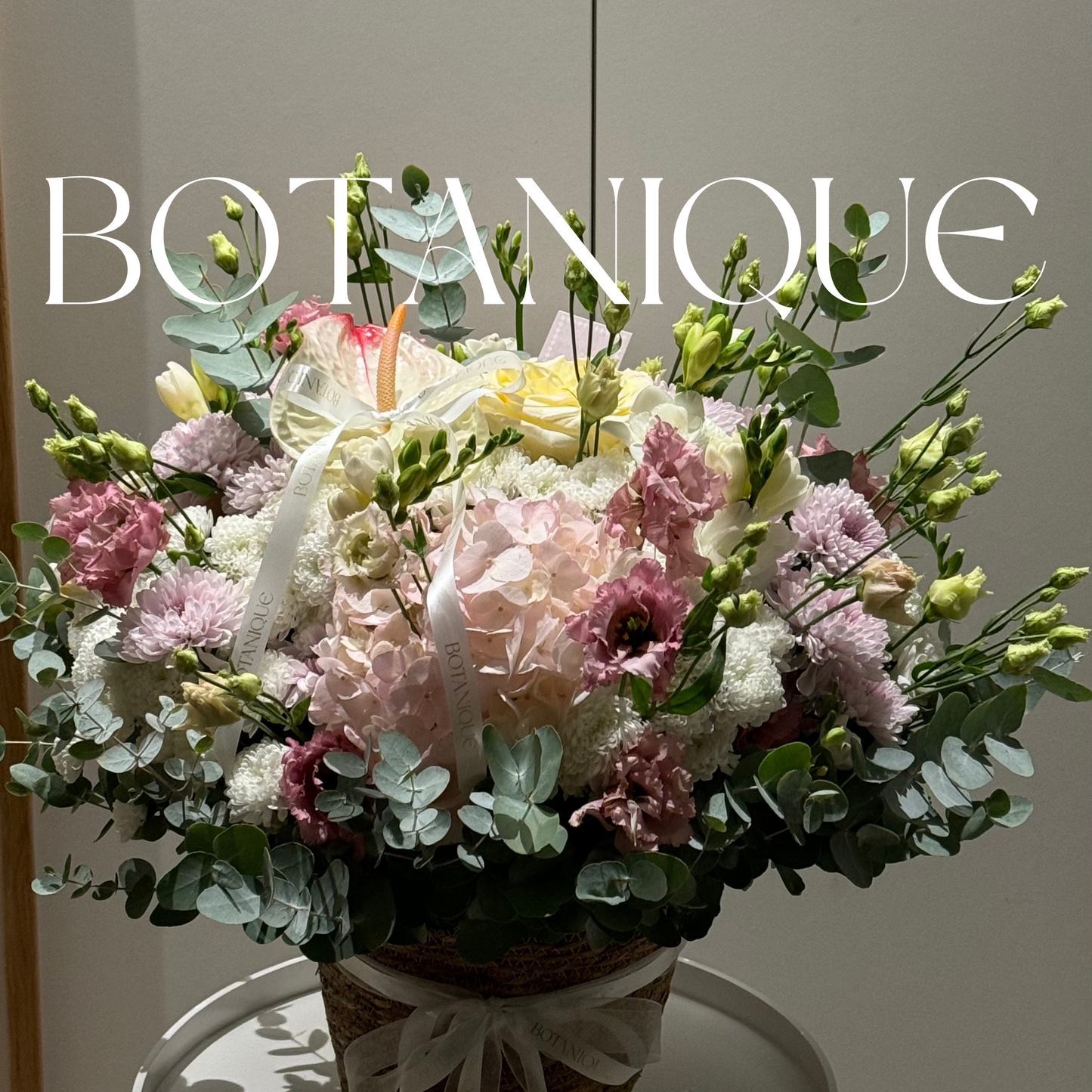 Mixed bouquet in a basket